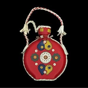 Vintage Mid-20th Century Handmade Genuine Leather Covering Vintage Bottle Flask